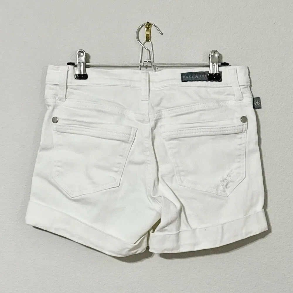 Rock & Republic Bumpershoot White Denim Shorts Size 2 Cuffed R310355 Distressed